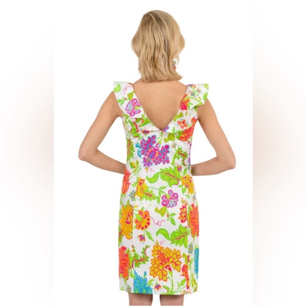 Gretchen Scott Jersey Fling Fantasy Ruffle Dress Glorious Brights Floral M - Picture 10 of 16